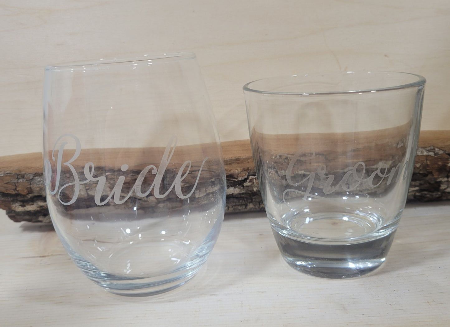 Etched Bride & Groom Wine/Whiskey Glasses